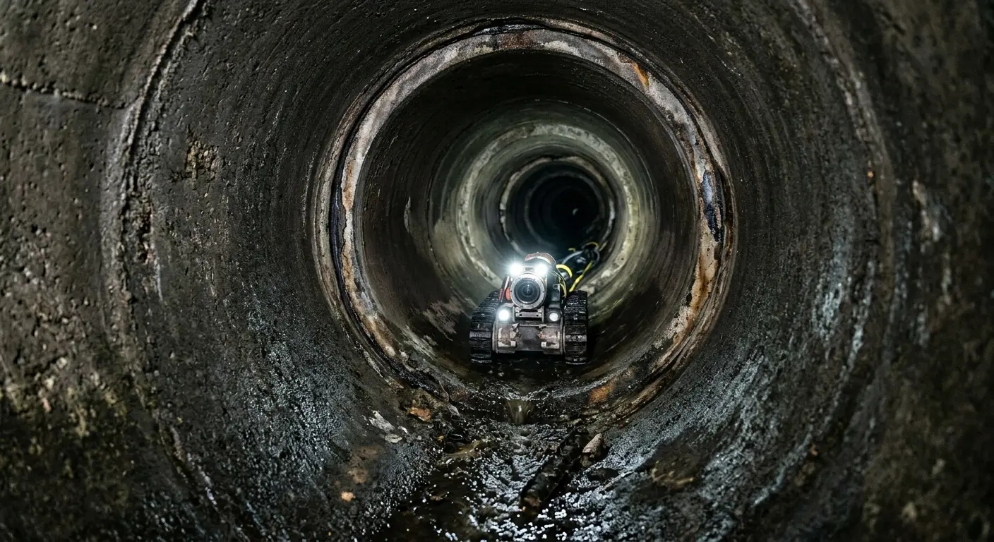 Robotic sewer camera inspecting pipe interior for Sewer Line Cleaning in Eden Isle